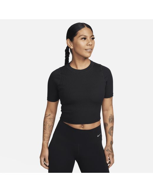 Nike Black Zenvy Rib Dri-fit Short-sleeve Cropped Top