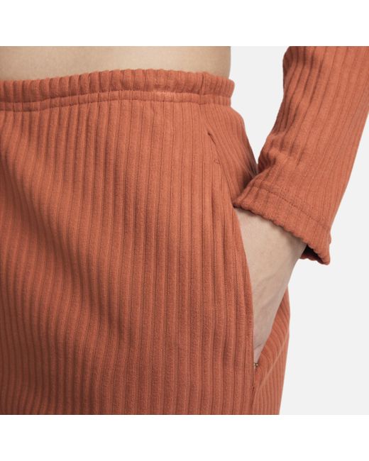 Nike Orange Sportswear Chill Knit High-waisted Slim 8cm (approx.) Ribbed Shorts Cotton