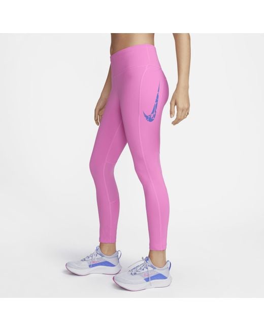 Nike Fast Mid-rise 7/8 Running Leggings With Pockets in Pink