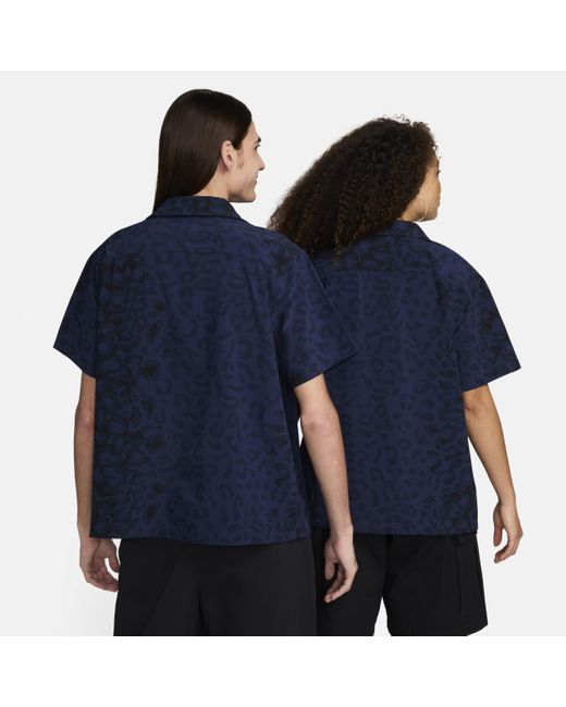Nike Sb Bowlingshirt Met Korte Mouwen, Print En Knoopsluiting in het Blue