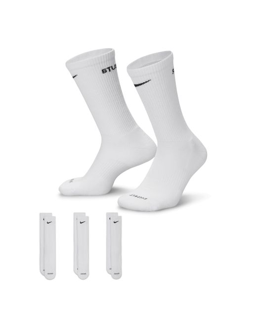 Nike White Everyday Plus X Stüssy Cushioned Crew Socks (3 Pairs) Polyester