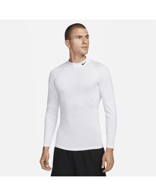 Nike White Pro Dri-fit Fitness Mock-neck Long-sleeve Top Polyester for men