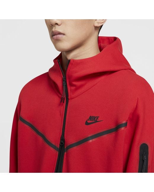 Nike Sportswear Tech Fleece Full-zip Hoodie in Red for Men | Lyst UK