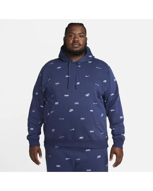 Nike Club Fleece All-over Print Pullover Hoodie in Blue for Men