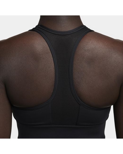 Nike Black Swoosh Medium-support Padded Longline Sports Bra 50% Recycled Polyester