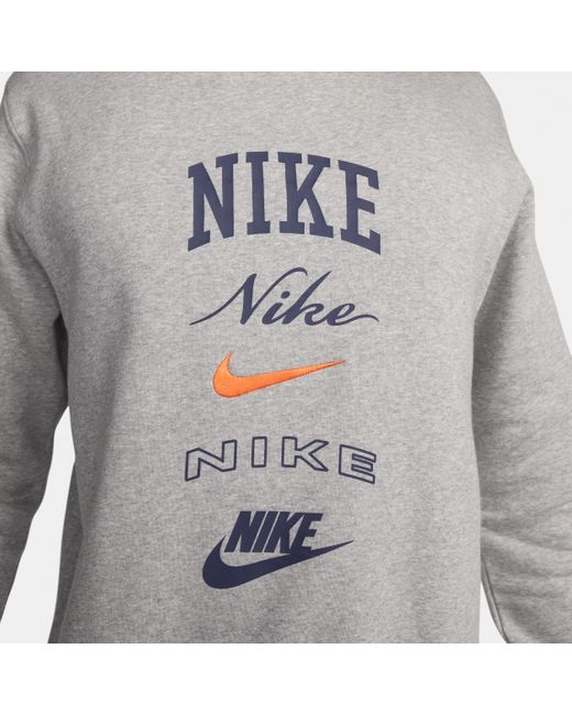 Nike Gray Club Fleece Long-sleeve Crew-neck Sweatshirt Polyester for men