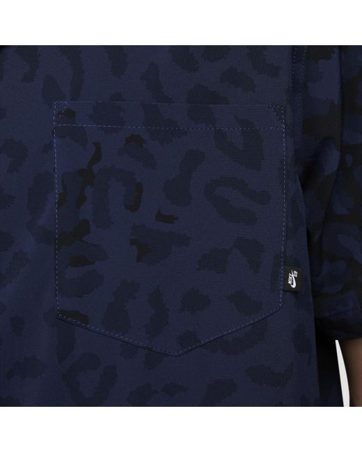 Camicia da skate bowler con bottoni a manica corta con stampa sb di Nike in Blue