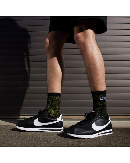 Nike Black Cortez Leather Shoes for men