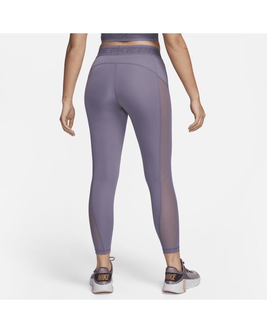 Leggings a 7/8 a vita media con inserti in mesh pro di Nike in Purple