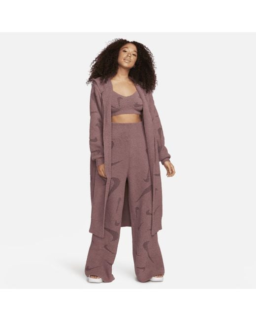 Pantaloni palazzo in maglia a vita alta sportswear phoenix cozy bouclé di Nike in Purple