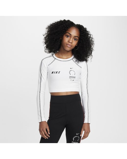 Nike White Sportswear Girls' Long-sleeve Crop Top Polyester