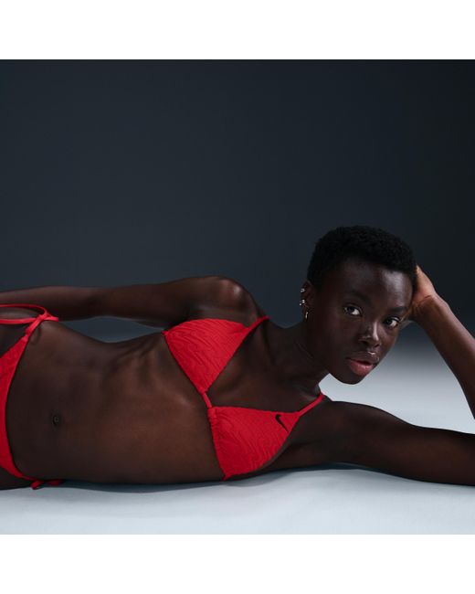 Nike Red Swim Swoosh Link Terry Triangle Bikini Top