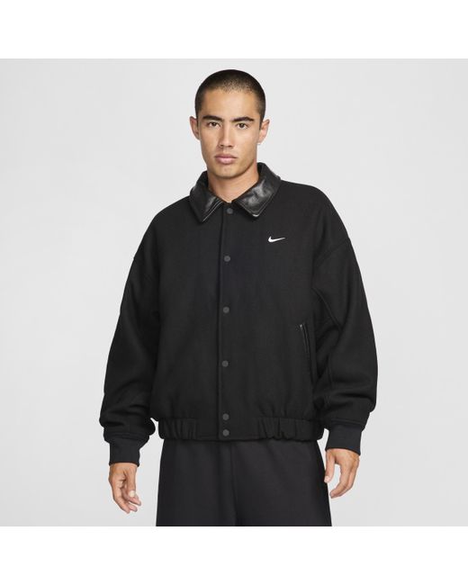 Nike Black Solo Swoosh Wool Varsity Jacket for men