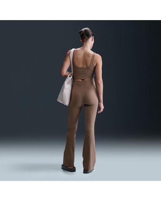 Nike Blue Zenvy Rib Gentle-Support High-Waisted Flared Leggings