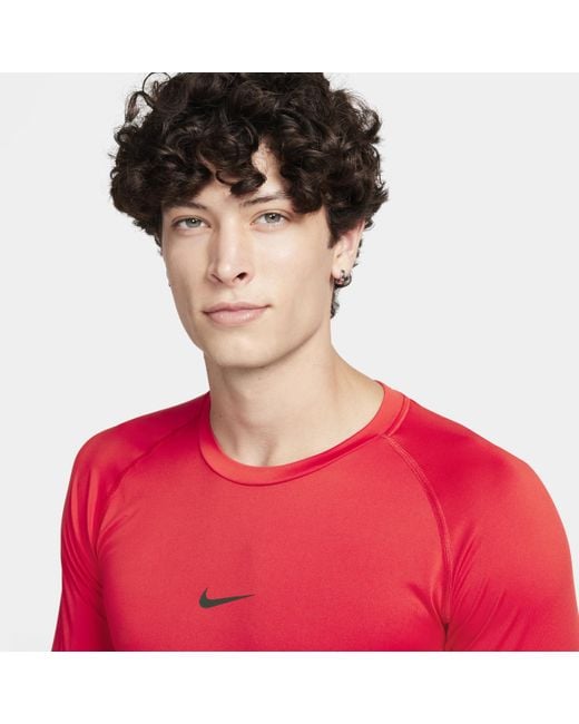 Nike Red Pro Dri-fit Tight Long-sleeve Fitness Top 50% Recycled Polyester for men