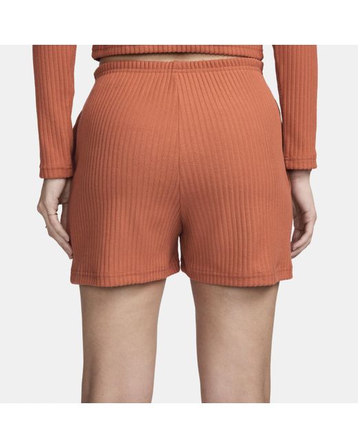 Nike Orange Sportswear Chill Knit High-waisted Slim 8cm (approx.) Ribbed Shorts Cotton