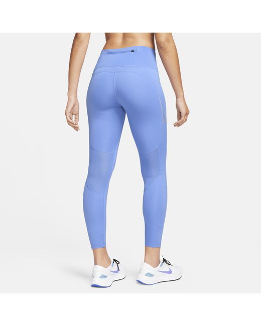 Nike Blue Fast Mid-rise 7/8 Graphic leggings With Pockets 50% Recycled Polyester