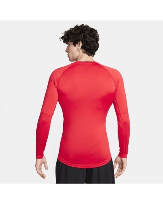 Nike Red Pro Dri-fit Tight Long-sleeve Fitness Top 50% Recycled Polyester for men
