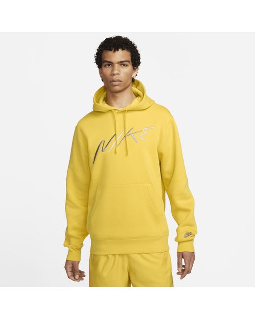 Nike Yellow Club Fleece Brushed-back Graphic Hoodie for men