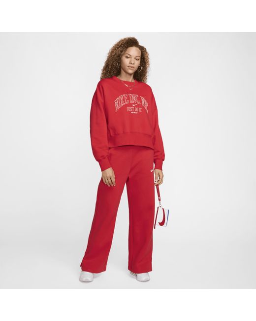 Nike Red Sportswear Phoenix Fleece Over-oversized Crew-neck Graphic Sweatshirt