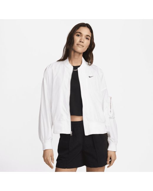 Nike White Sportswear Essential Oversized Bomber Jacket Polyester