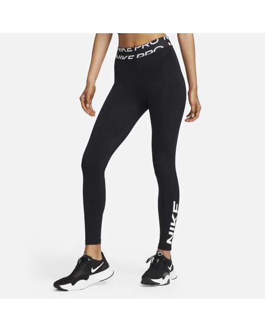 Nike Synthetic Pro Drifit Women's Midrise Graphic Leggings in Black