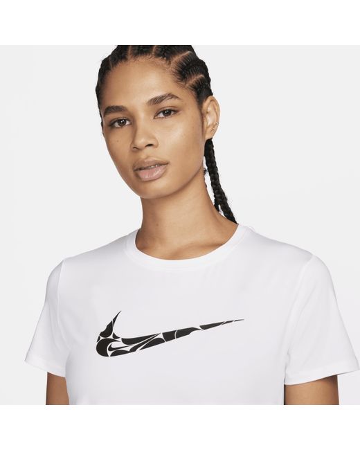 Nike White One Swoosh Dri-fit Short-sleeve Running Top 50% Recycled Polyester