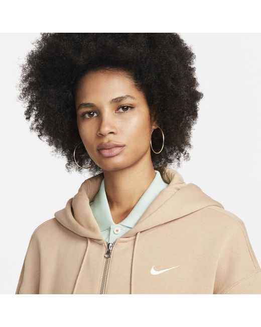 Nike Sportswear Phoenix Fleece Oversized Fleecehoodie Met Rits Over De Hele Lengte in het Natural