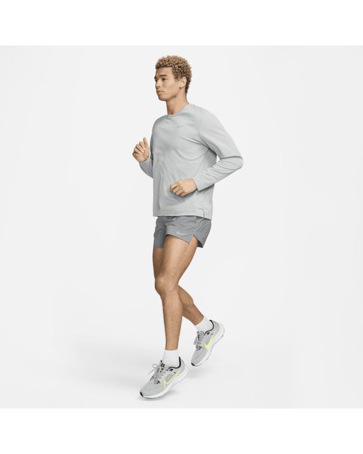 Nike Gray Miler Dri-Fit Uv Long-Sleeve Running Top for men