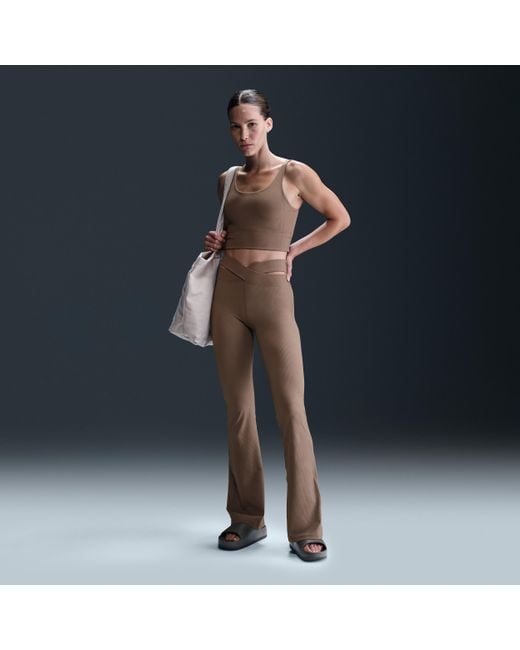 Nike Blue Zenvy Rib Gentle-Support High-Waisted Flared Leggings