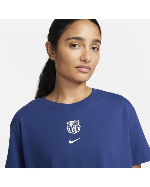 Nike Fc Barcelona Crest Soccer Cropped T-shirt in Blue | Lyst