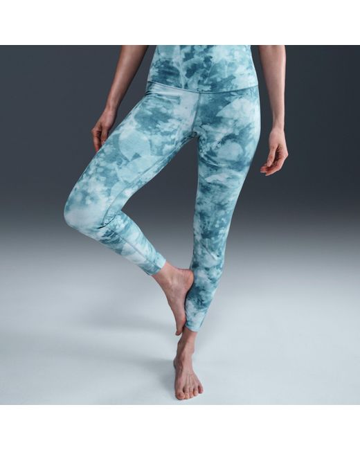 Nike Blue Zenvy Gentle-Support High-Waisted 7/8 Printed Leggings