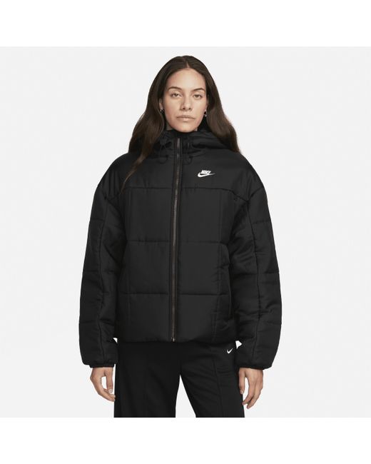 Nike Black Sportswear Classic Puffer Therma-fit Loose Hooded Jacket