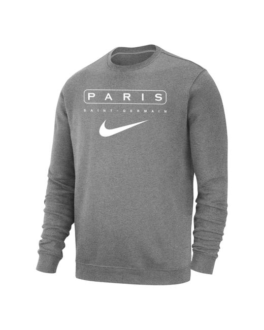 Nike Paris Saint Germain Club Fleece Crew Neck Sweatshirt In Grey In