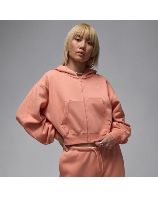 Nike Women's Orange Brooklyn Fleece Cropped Full-Zip Hoodie
