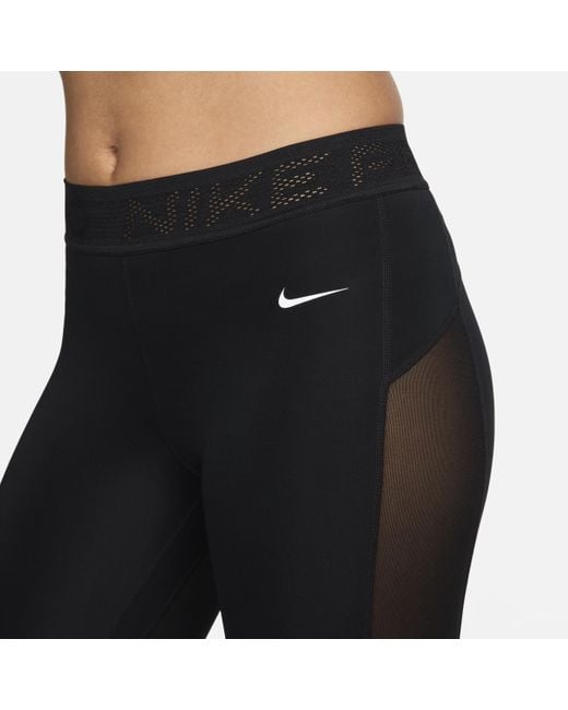Leggings a 7/8 a vita media con inserti in mesh pro di Nike in Black