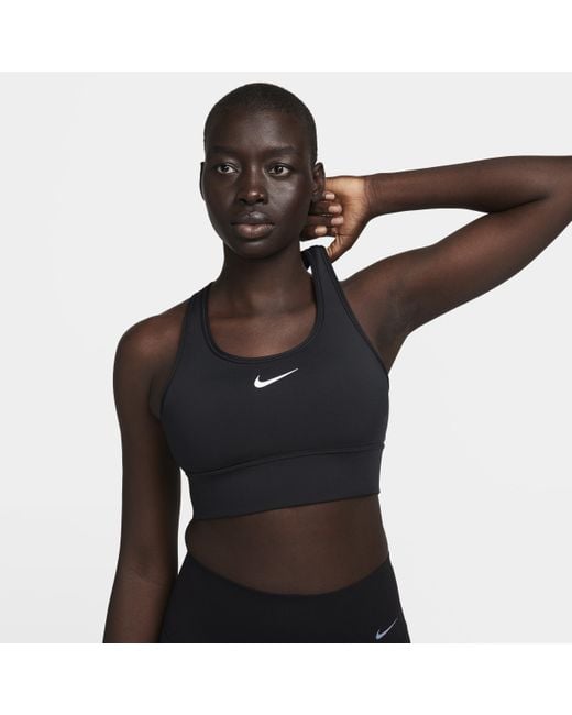 Nike Swoosh Medium-support Padded Longline Sports Bra 50% Recycled  Polyester in Black
