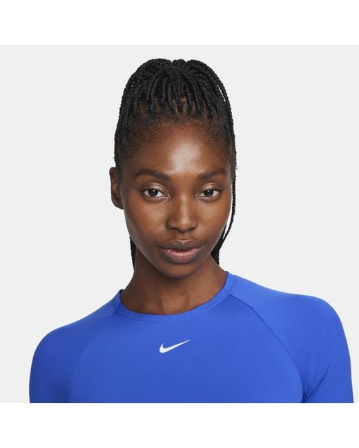 Nike Pro Dri-fit Korte Top Met Lange Mouwen in het Blue