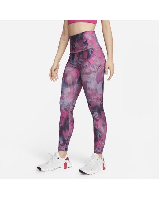 Nike Purple One High-waisted 7/8 Allover Print Leggings In Pink,