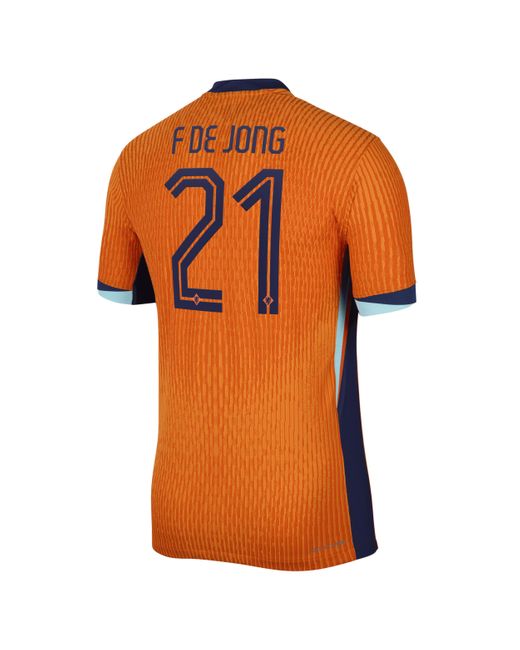 Nike Orange Frenkie De Jong Netherlands National Team 2024 Match Home Dri-fit Adv Soccer Jersey for men