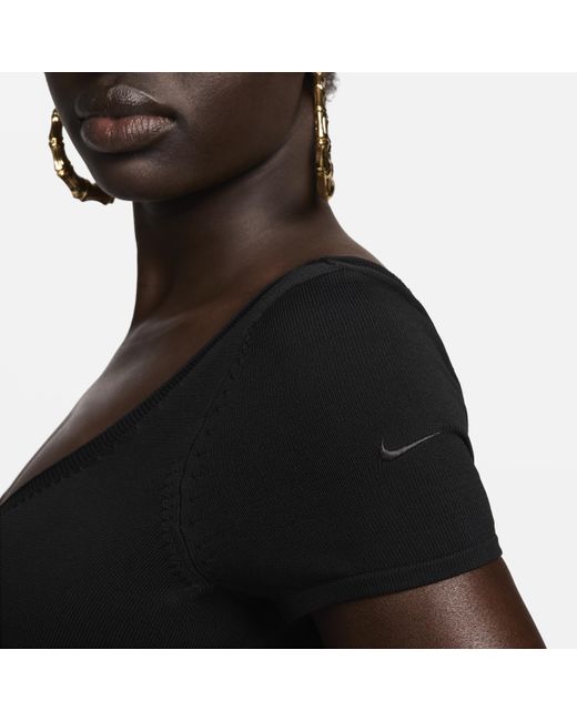 Nike Black Sportswear Chill Knit Tight Sweater Short-sleeve Bodysuit