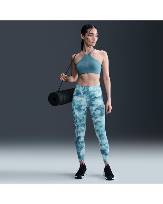 Nike Blue Zenvy Gentle-Support High-Waisted 7/8 Printed Leggings