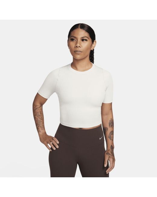 Nike White Zenvy Rib Dri-fit Short-sleeve Cropped Top