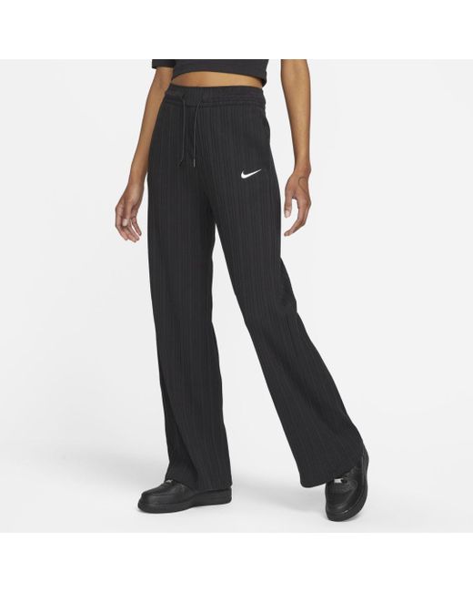 Nike Fleece Sportswear Ribbed Jersey Wide Leg Pants in Black,White ...