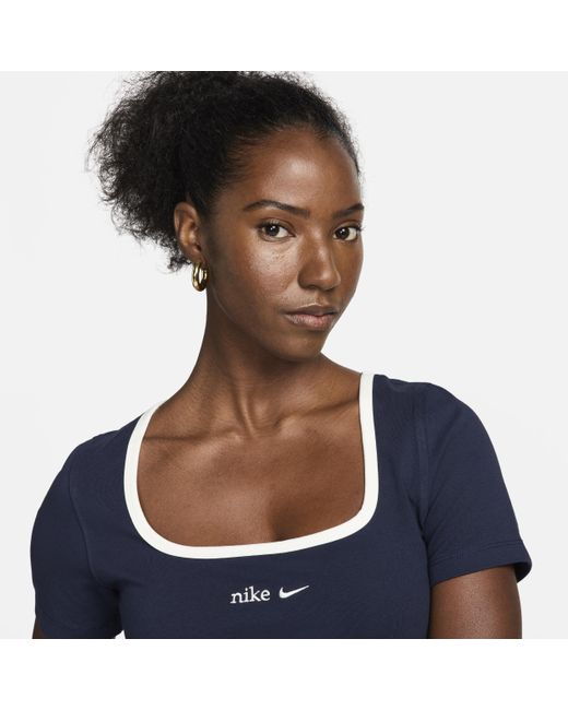 Nike Blue Sportswear Square-neck Cropped T-shirt Polyester