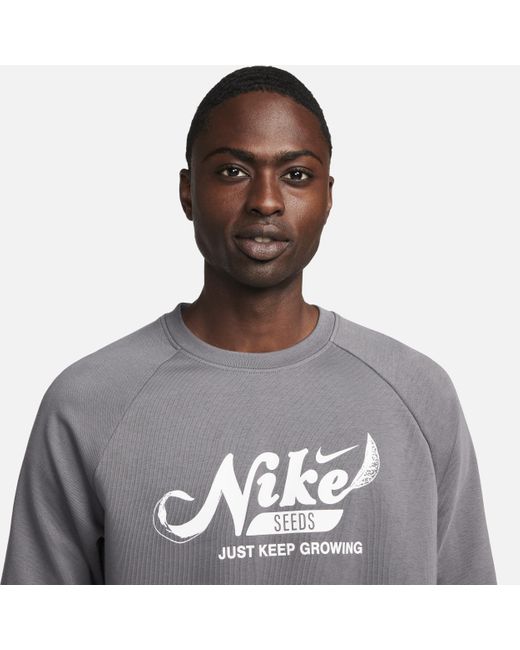 Nike Gray Dri-fit Fleece Fitness Crew-neck Top for men
