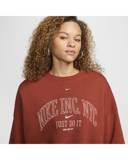 Nike Red Sportswear Phoenix Fleece Over-oversized Crew-neck Graphic Sweatshirt