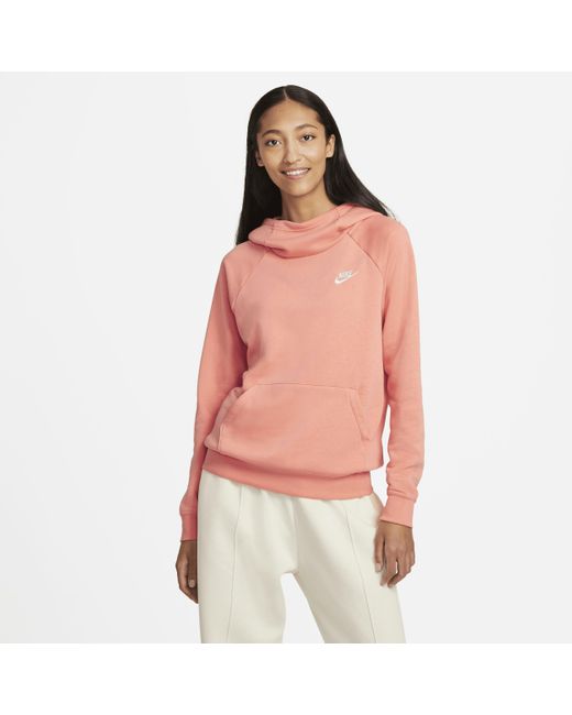 Nike Sportswear Essential Funnel-neck Fleece Pullover Hoodie In Pink, in  Red