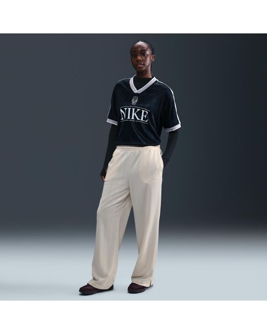 Nike Women's Blue Sportswear Mid-Rise Loose Jacquard Striped Track