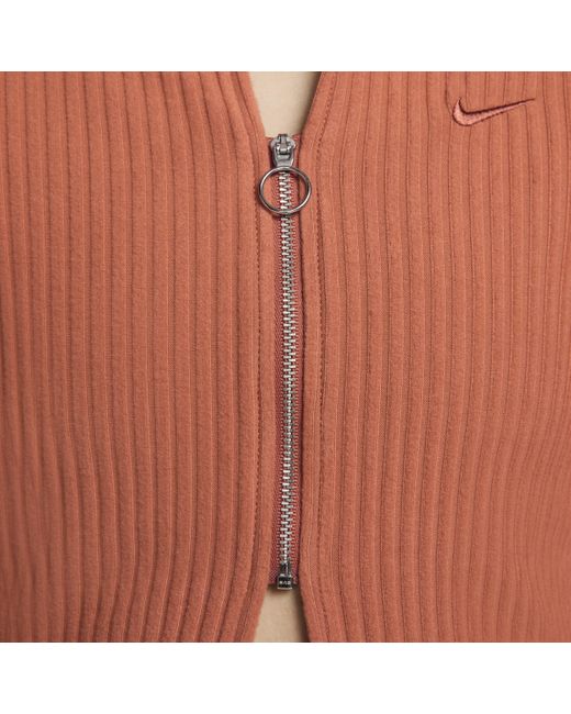 Nike Orange Sportswear Chill Knit Slim Full-zip Ribbed Cardigan